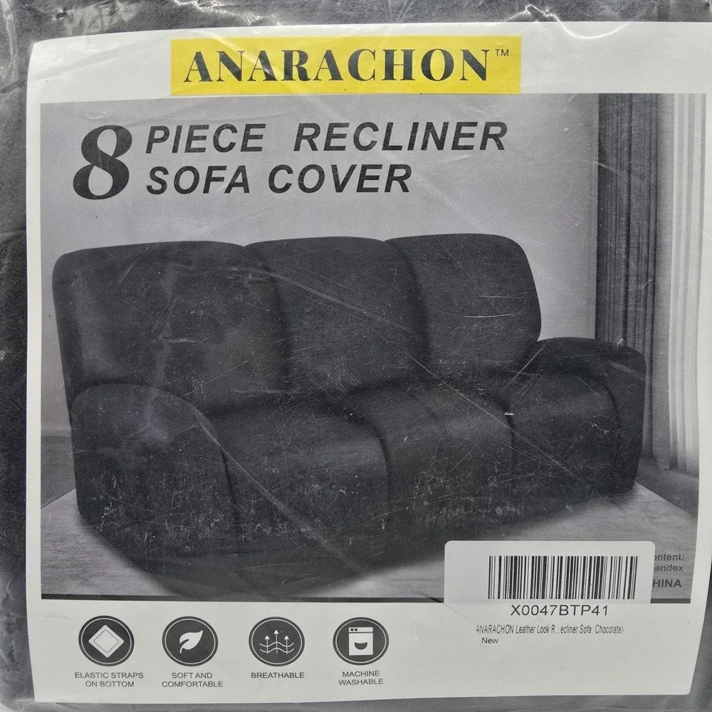 ANARACHON Recliner Sofa Cover 8 Piece 3 Seater Leather Look Slipcover Chocolate